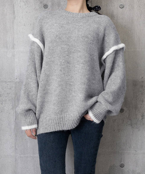 ゆったりニットトップスラウンドネック冬服 レディース 大人カジュアル ニットプルオーバー 体型カバーニットウェア ドロップショルダー 厚手ニットセーター あたたか 24TPS-056