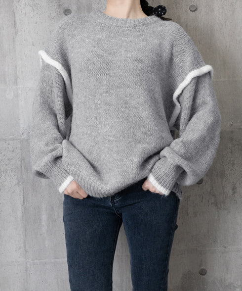 ゆったりニットトップスラウンドネック冬服 レディース 大人カジュアル ニットプルオーバー 体型カバーニットウェア ドロップショルダー 厚手ニットセーター あたたか 24TPS-056