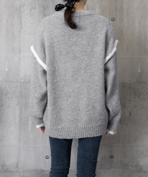 ゆったりニットトップスラウンドネック冬服 レディース 大人カジュアル ニットプルオーバー 体型カバーニットウェア ドロップショルダー 厚手ニットセーター あたたか 24TPS-056