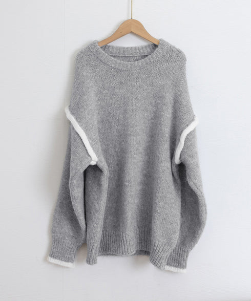 ゆったりニットトップスラウンドネック冬服 レディース 大人カジュアル ニットプルオーバー 体型カバーニットウェア ドロップショルダー 厚手ニットセーター あたたか 24TPS-056