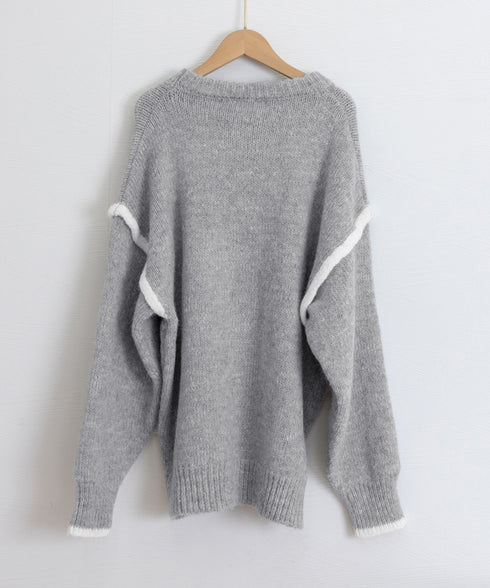 ゆったりニットトップスラウンドネック冬服 レディース 大人カジュアル ニットプルオーバー 体型カバーニットウェア ドロップショルダー 厚手ニットセーター あたたか 24TPS-056