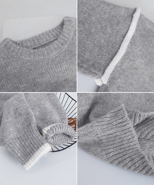 ゆったりニットトップスラウンドネック冬服 レディース 大人カジュアル ニットプルオーバー 体型カバーニットウェア ドロップショルダー 厚手ニットセーター あたたか 24TPS-056