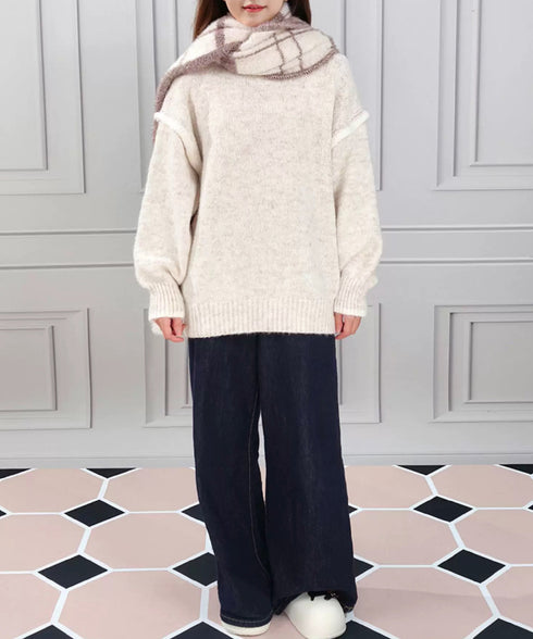 ゆったりニットトップスラウンドネック冬服 レディース 大人カジュアル ニットプルオーバー 体型カバーニットウェア ドロップショルダー 厚手ニットセーター あたたか 24TPS-056