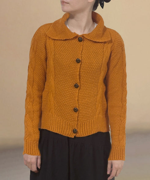 ケーブル編みニットカーディガン ビッグ襟 ニット羽織り レディース おしゃれニットトップス カジュアル 前開きニットウェア 着回し 秋冬服 韓国風 シンプルニット 24TPS-058