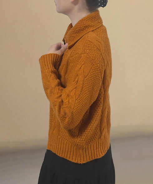 ケーブル編みニットカーディガン ビッグ襟 ニット羽織り レディース おしゃれニットトップス カジュアル 前開きニットウェア 着回し 秋冬服 韓国風 シンプルニット 24TPS-058