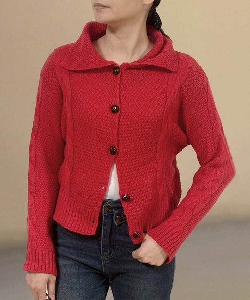 ケーブル編みニットカーディガン ビッグ襟 ニット羽織り レディース おしゃれニットトップス カジュアル 前開きニットウェア 着回し 秋冬服 韓国風 シンプルニット 24TPS-058