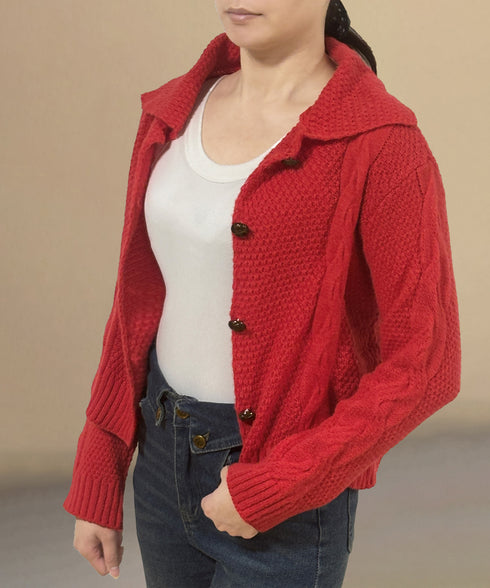 ケーブル編みニットカーディガン ビッグ襟 ニット羽織り レディース おしゃれニットトップス カジュアル 前開きニットウェア 着回し 秋冬服 韓国風 シンプルニット 24TPS-058