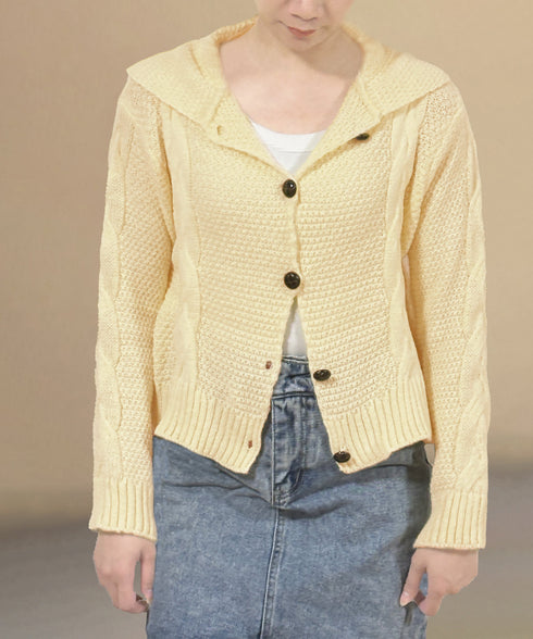 ケーブル編みニットカーディガン ビッグ襟 ニット羽織り レディース おしゃれニットトップス カジュアル 前開きニットウェア 着回し 秋冬服 韓国風 シンプルニット 24TPS-058