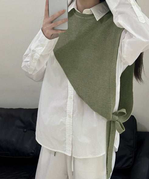 三角ニットベスト 重ね着 肩掛け風ニット アシンメトリー ショール風ニットベスト 大人可愛い 抜け感ニットトップス ノースリーブ ケープ風ベスト 24TPS-059