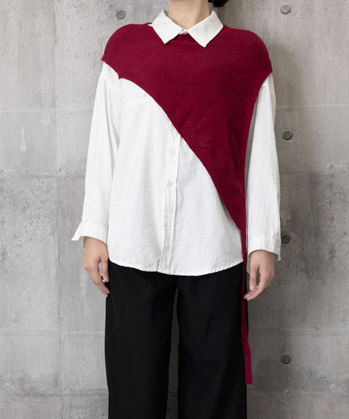 三角ニットベスト 重ね着 肩掛け風ニット アシンメトリー ショール風ニットベスト 大人可愛い 抜け感ニットトップス ノースリーブ ケープ風ベスト 24TPS-059