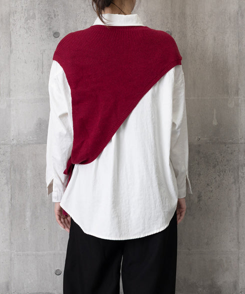 三角ニットベスト 重ね着 肩掛け風ニット アシンメトリー ショール風ニットベスト 大人可愛い 抜け感ニットトップス ノースリーブ ケープ風ベスト 24TPS-059