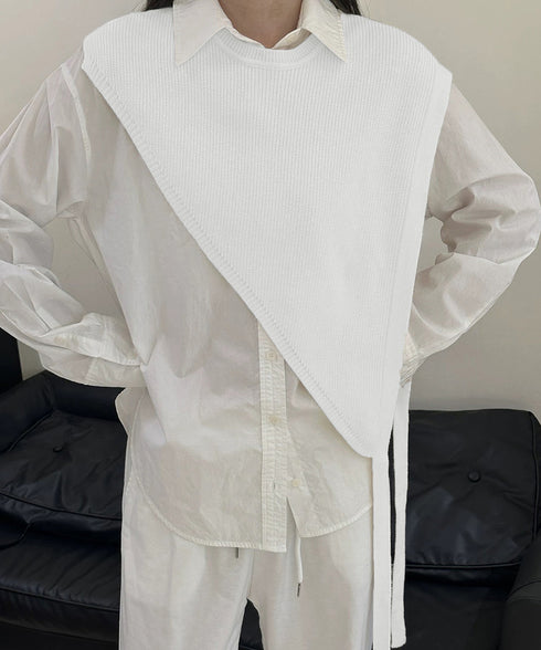 三角ニットベスト 重ね着 肩掛け風ニット アシンメトリー ショール風ニットベスト 大人可愛い 抜け感ニットトップス ノースリーブ ケープ風ベスト 24TPS-059