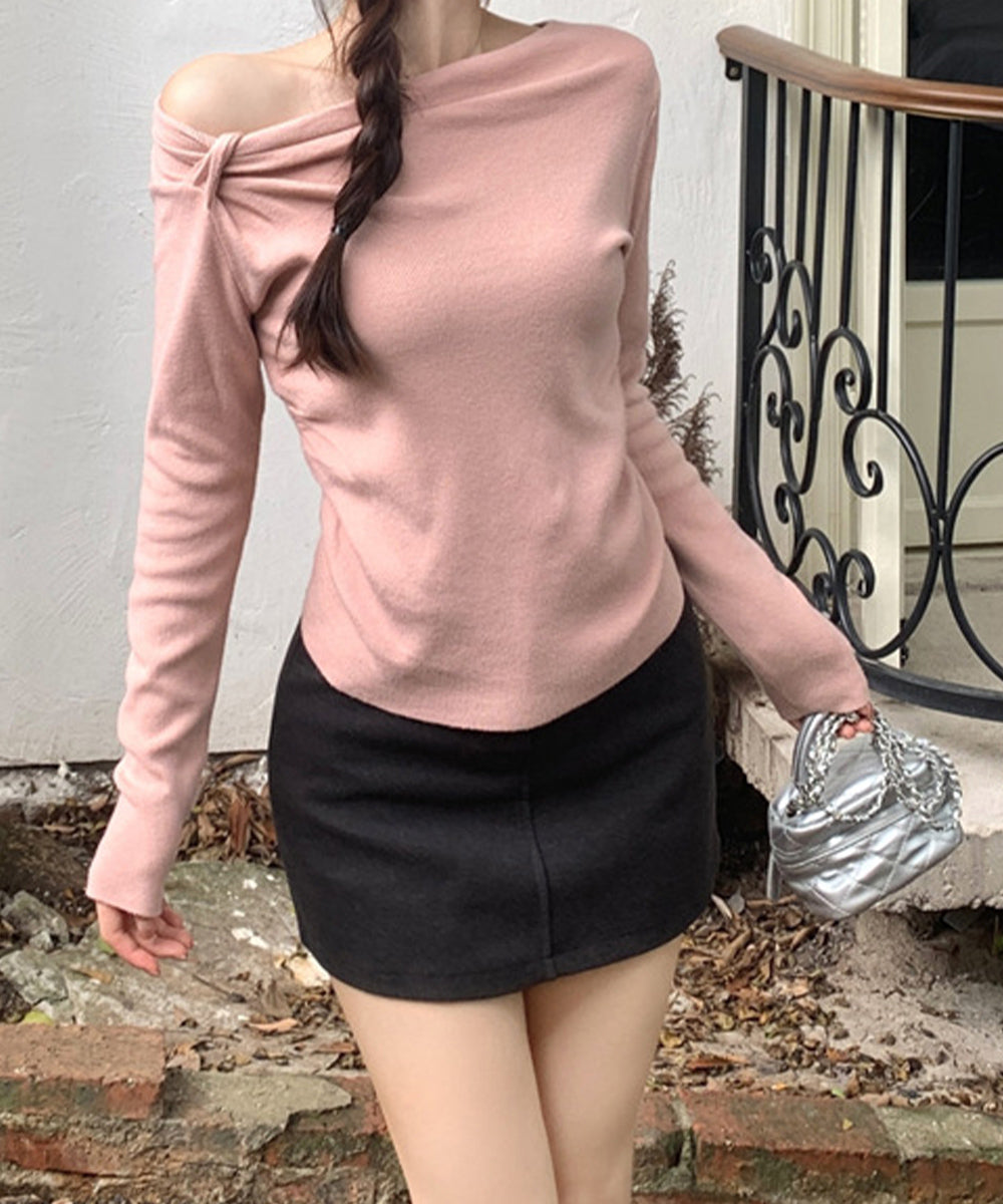 オフショルダーニットトップス 肌見せ秋服