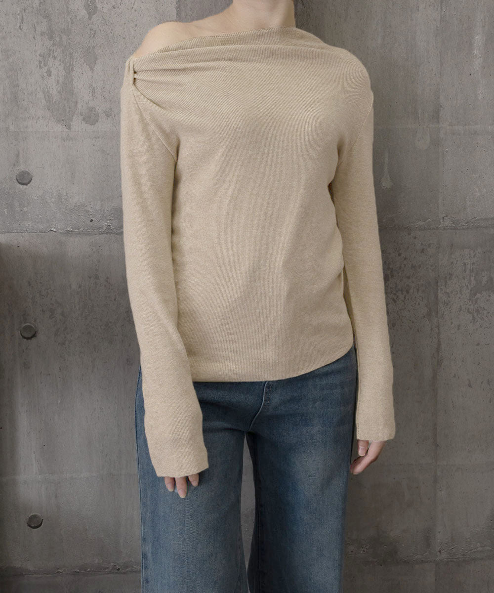オフショルダーニットトップス 肌見せ秋服