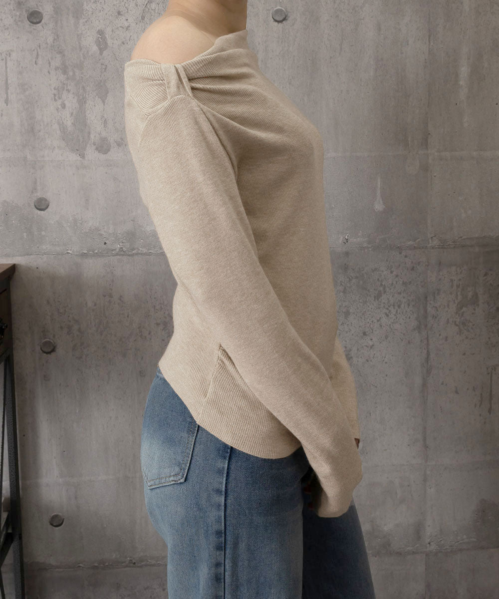 オフショルダーニットトップス 肌見せ秋服
