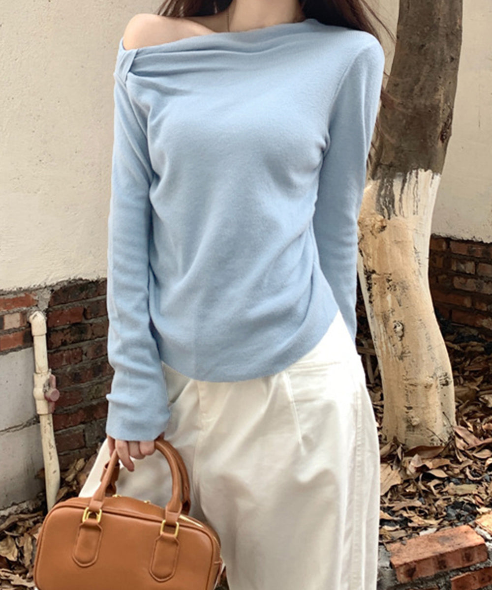 オフショルダーニットトップス 肌見せ秋服