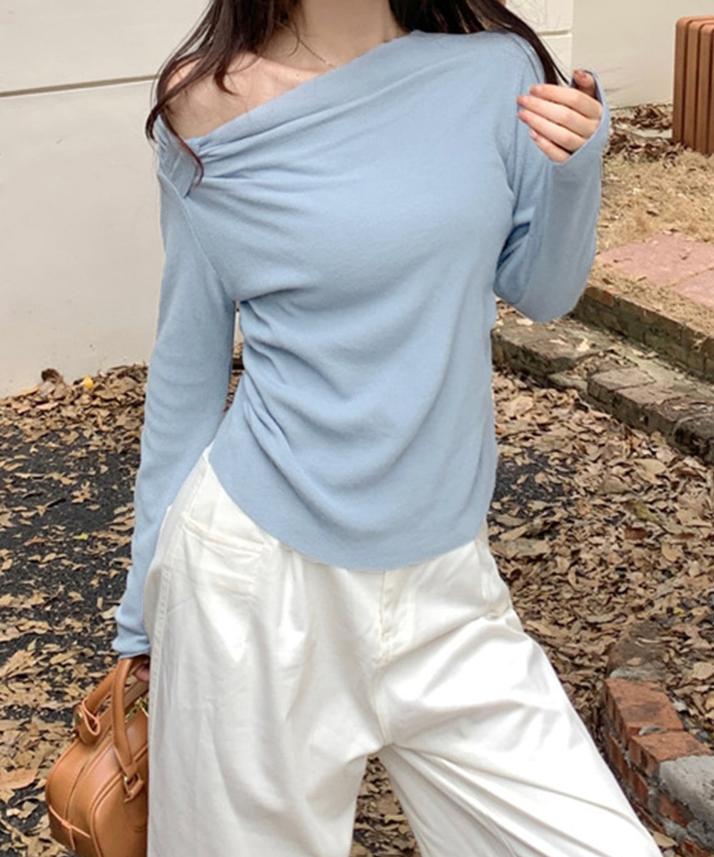 オフショルダーニットトップス 肌見せ秋服
