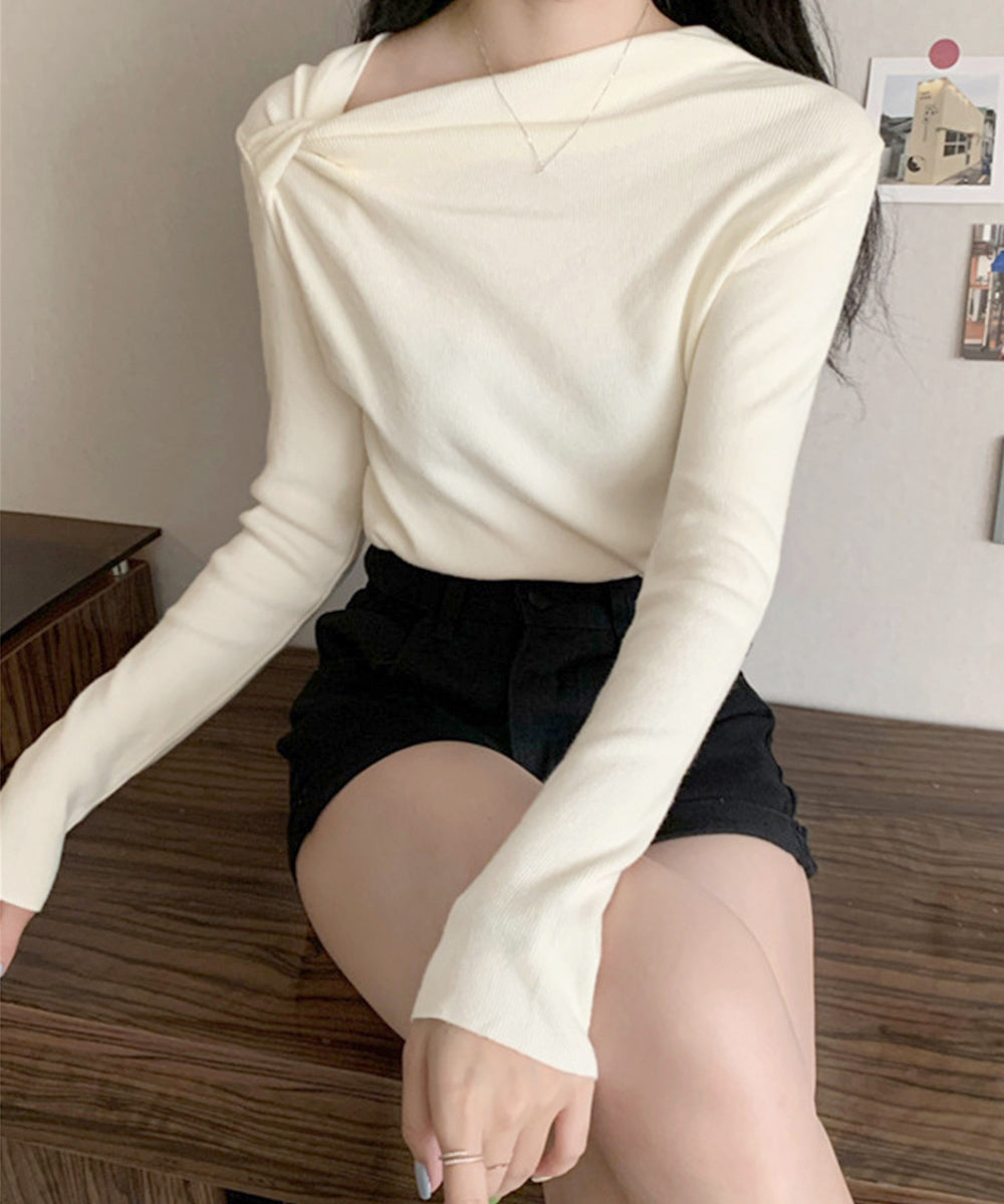 オフショルダーニットトップス 肌見せ秋服