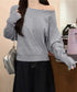 ボートネックニットトップスオフショルダー ニットプルオーバー レディース オフィスカジュアル ニットセーター きれいめ ワンショルダーニット 通勤通学ニットウェア 24TPS-061