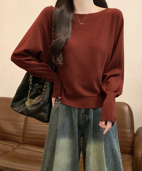 ボートネックニットトップスオフショルダー ニットプルオーバー レディース オフィスカジュアル ニットセーター きれいめ ワンショルダーニット 通勤通学ニットウェア 24TPS-061