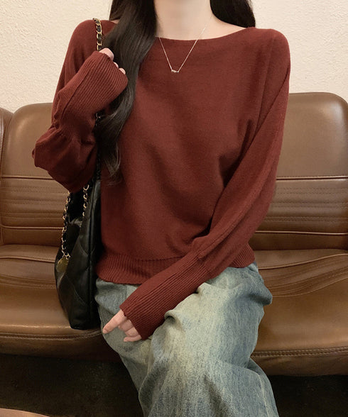 ボートネックニットトップスオフショルダー ニットプルオーバー レディース オフィスカジュアル ニットセーター きれいめ ワンショルダーニット 通勤通学ニットウェア 24TPS-061