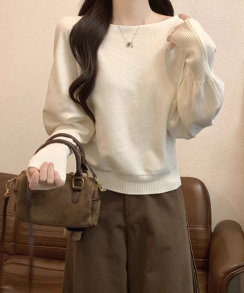 ボートネックニットトップスオフショルダー ニットプルオーバー レディース オフィスカジュアル ニットセーター きれいめ ワンショルダーニット 通勤通学ニットウェア 24TPS-061