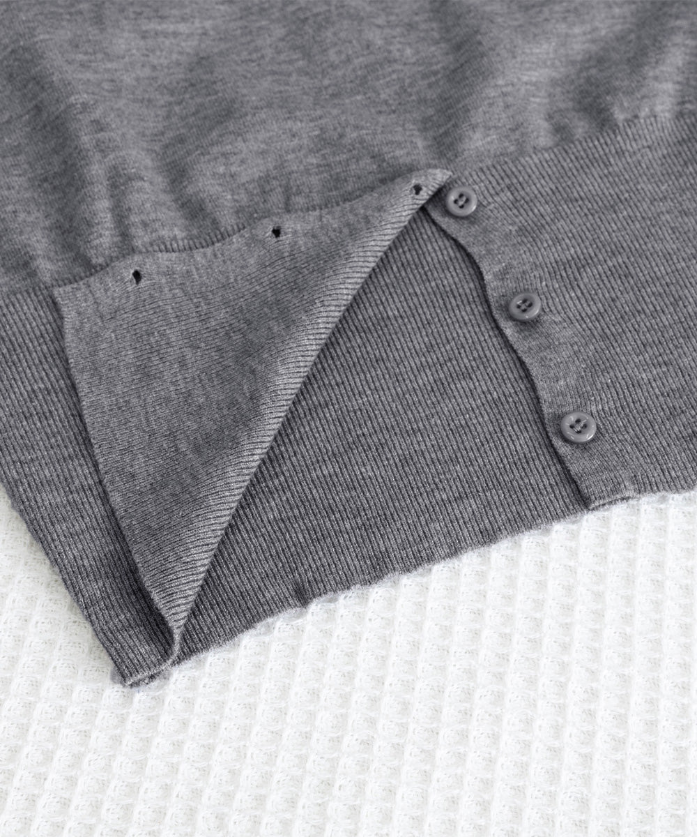 ワンショルダーニットトップス裾ボタン秋服 詳細画像23