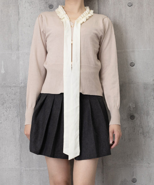 ボウタイニットトップス フリル襟 ニット レディース オフィスカジュアル リボンニットセーター 大人可愛い 着やせニットウェア おしゃれ ニットソー 着回し秋冬服 24TPS-063