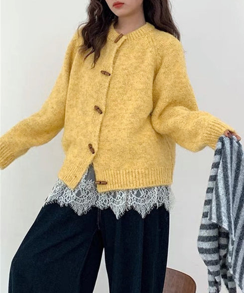 トグルボタンニットカーディガン長袖秋冬服 レディース おしゃれニットトップス きれいめカジュアル ニットセーター 丸首 韓国風ニット羽織 人気 前開き 無地ニット 24TPS-064