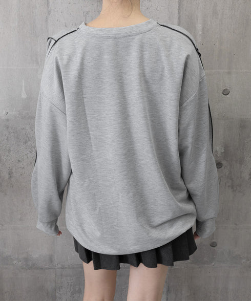 ステッチスウェット ゆったり トレーナー オーバーサイズ 長袖プルオーバー 体型カバー チュニックロンt ラウンドネック春秋服ビッグシルエット カジュアルトップス 24TPS-066