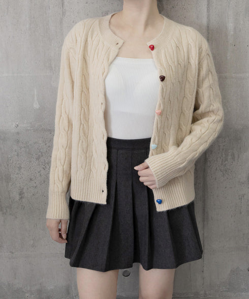 ケーブルニットカーディガン 前開きニット レディース カラーハートボタンニットトップス クルーネックニットセーターきれいめカジュアル ニットアウター お洒落秋冬服 24TPS-067