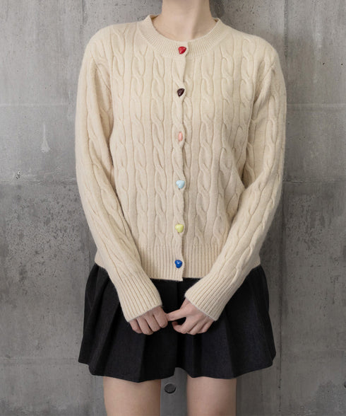 ケーブルニットカーディガン 前開きニット レディース カラーハートボタンニットトップス クルーネックニットセーターきれいめカジュアル ニットアウター お洒落秋冬服 24TPS-067