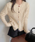 ケーブルニットカーディガン 前開きニット レディース カラーハートボタンニットトップス クルーネックニットセーターきれいめカジュアル ニットアウター お洒落秋冬服 24TPS-067
