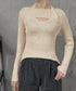 ニットトップス ホルターネックリブニット カットアウト タイトニット オフィスカジュアル ニットウエア フロントオープン おしゃれニットソー セクシープルオーバー 24TPS-069