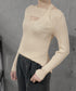 ニットトップス ホルターネックリブニット カットアウト タイトニット オフィスカジュアル ニットウエア フロントオープン おしゃれニットソー セクシープルオーバー 24TPS-069