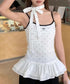 ドット柄キャミソール チョーカー付き夏服 レディース カップ付き スリムフィットキャミ 裾フリル インナートップス 大人可愛い 薄手 インナーウェア フェミニン 24TPS-078