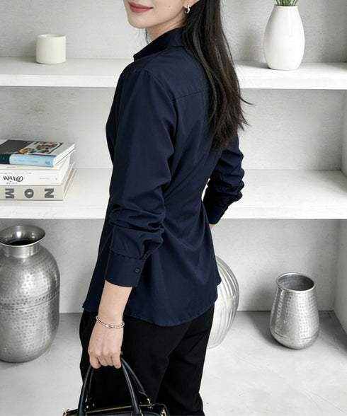 サイドボタンタックシャツブラウス長袖春服 レディース オフィスカジュアル シャツ ウエストシェイプ ブラウス 襟付き 着やせトップス おしゃれ 秋服 30代40代 24TPS-079