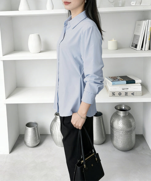 サイドボタンタックシャツブラウス長袖春服 レディース オフィスカジュアル シャツ ウエストシェイプ ブラウス 襟付き 着やせトップス おしゃれ 秋服 30代40代 24TPS-079