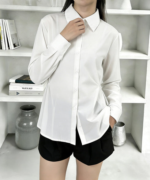 サイドボタンタックシャツブラウス長袖春服 レディース オフィスカジュアル シャツ ウエストシェイプ ブラウス 襟付き 着やせトップス おしゃれ 秋服 30代40代 24TPS-079