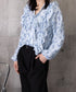 フリル花柄シャツブラウス リボンタイ付き ブラウス Vネック 大人可愛いトップス レディース きれいめブラウス お洒落 着やせトップス 大人女性 前開きトップス 24TPS-080