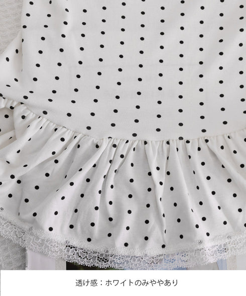 ドット柄キャミソール レースタイ付き夏服 レディース カップ付き インナーキャミ 裾フリル フェミニンキャミトップス フロントリボン スリムフィットキャミ 韓国風 24TPS-083