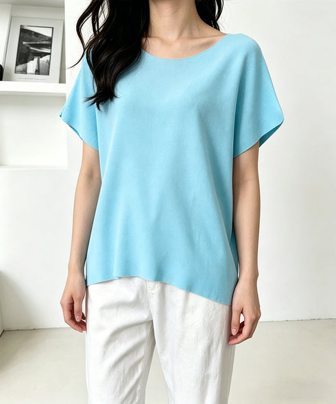 サマーニットトップス ワンショルダー夏服 レディース カジュアル ニットトップス 体型カバー ニットソー シンプル 夏トップス 無地大人カットソー 着回しトップス 24TPS-086