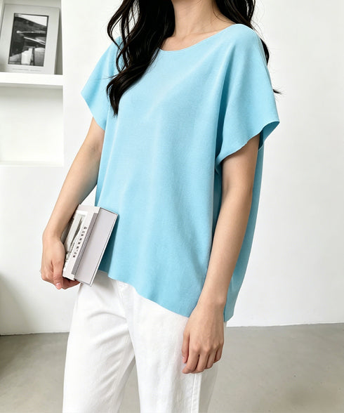 サマーニットトップス ワンショルダー夏服 レディース カジュアル ニットトップス 体型カバー ニットソー シンプル 夏トップス 無地大人カットソー 着回しトップス 24TPS-086