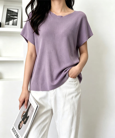 サマーニットトップス ワンショルダー夏服 レディース カジュアル ニットトップス 体型カバー ニットソー シンプル 夏トップス 無地大人カットソー 着回しトップス 24TPS-086