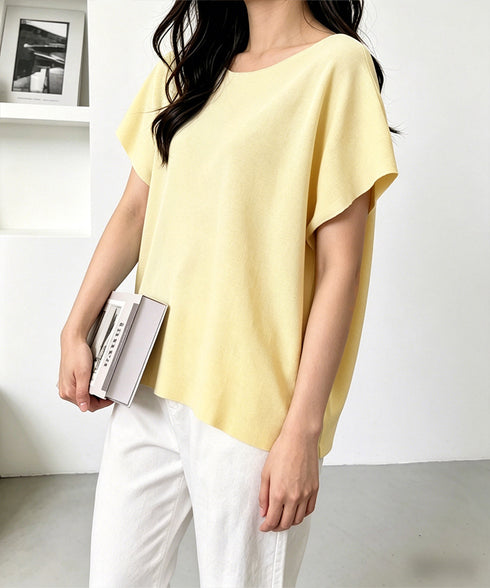 サマーニットトップス ワンショルダー夏服 レディース カジュアル ニットトップス 体型カバー ニットソー シンプル 夏トップス 無地大人カットソー 着回しトップス 24TPS-086