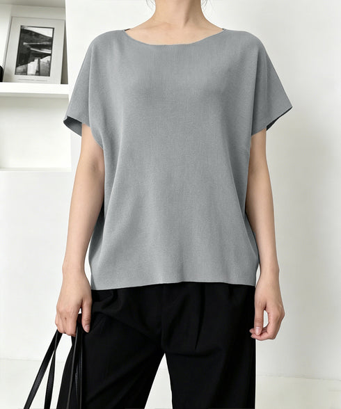 サマーニットトップス ワンショルダー夏服 レディース カジュアル ニットトップス 体型カバー ニットソー シンプル 夏トップス 無地大人カットソー 着回しトップス 24TPS-086