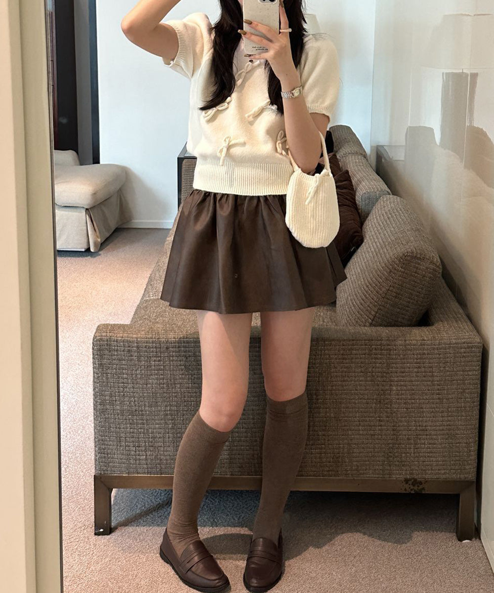 リボン付きニットトップスクルーネック夏服 詳細画像10