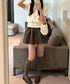 リボン付きニットトップスクルーネック夏服 レディース 大人可愛いニットセーター コンパクト 半袖ニットソー 韓国風 ニットトップ パフスリーブ 着やせ夏トップス 24TPS-088