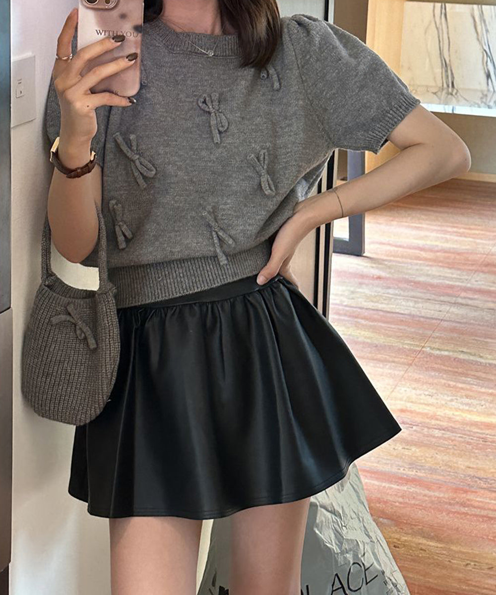リボン付きニットトップスクルーネック夏服 詳細画像11