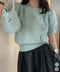 リボン付きニットトップスクルーネック夏服 レディース 大人可愛いニットセーター コンパクト 半袖ニットソー 韓国風 ニットトップ パフスリーブ 着やせ夏トップス 24TPS-088